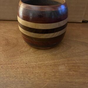 Tan and Brown Wooden Bracelet with Striking Stripes